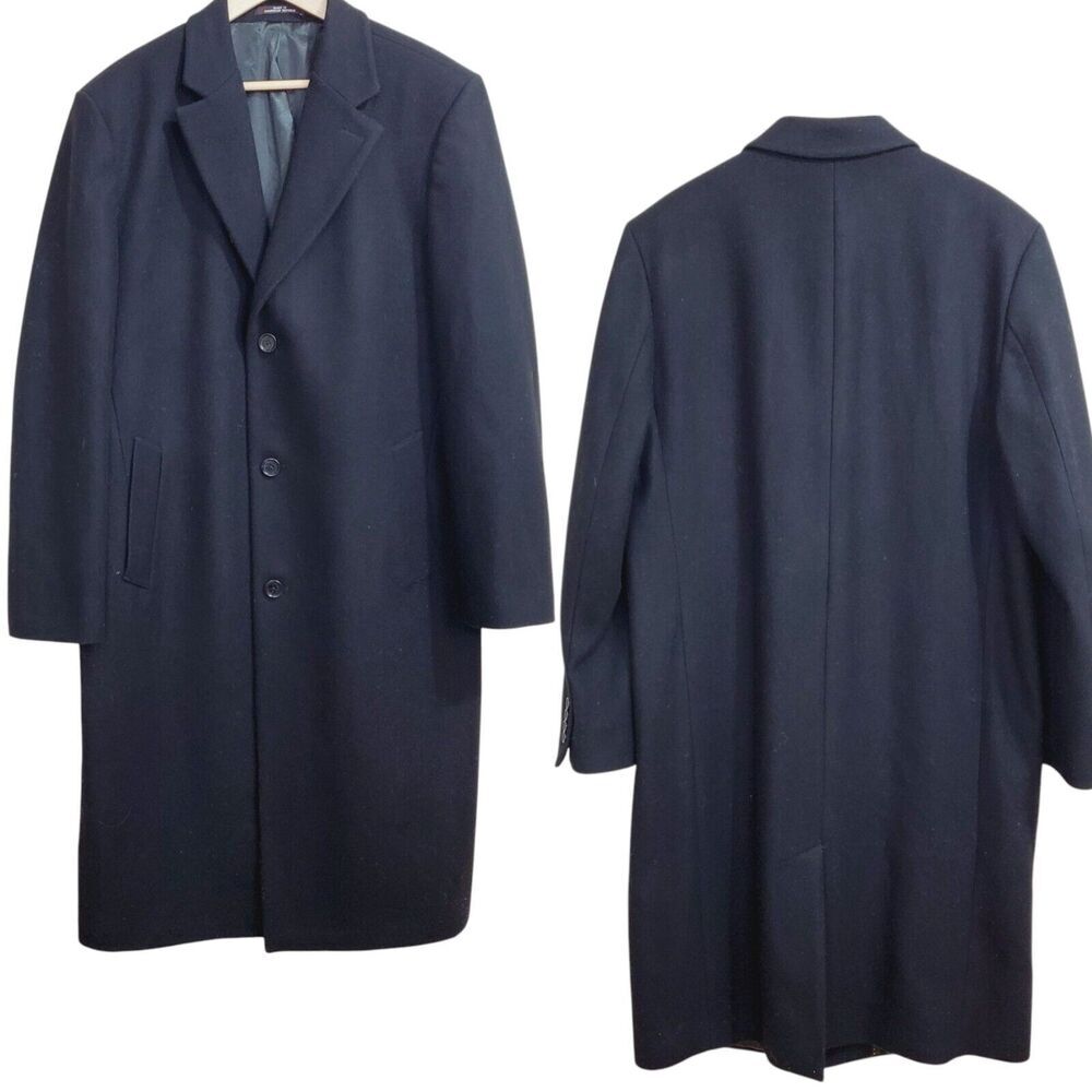 Michael Kors Mens 42L Overcoat Black‎ Wool Blend Single Breasted Lined Old Money